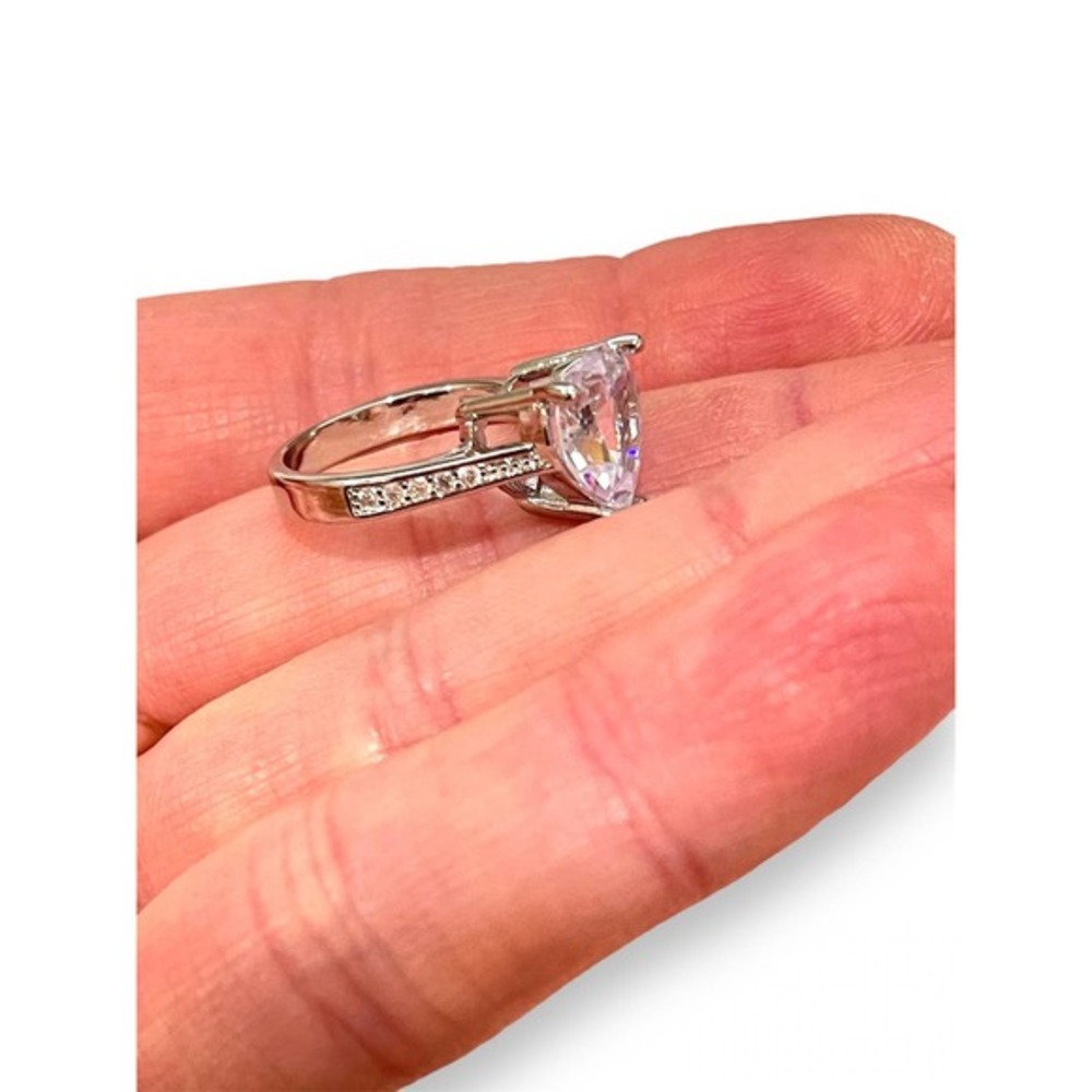 4 Carat Diamond Sterling Silver Heart Solitaire Ring Size 5 - Picture 7 of 7